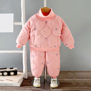 Pink Quilted High Neck Sherpa Winter 2pcs set for kids - 2 - 3 Years Winter Wear