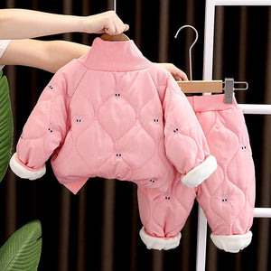 Pink Quilted High Neck Sherpa Winter 2pcs set for kids - 2 - 3 Years Winter Wear