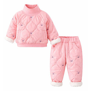 Pink Quilted High Neck Sherpa Winter 2pcs set for kids - 2 - 3 Years Winter Wear