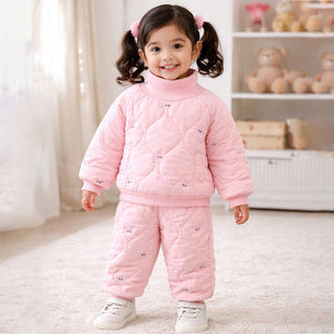 Pink Quilted High Neck Sherpa Winter 2pcs set for kids - 2 - 3 Years Winter Wear