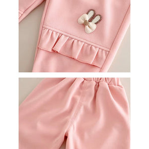 Pink Ruffle Shoulder Tracksuit Set for Kids - 2 - 3 Years Kids Clothing