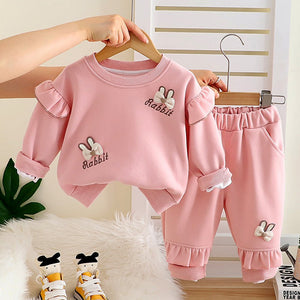 Pink Ruffle Shoulder Tracksuit Set for Kids - 2 - 3 Years Kids Clothing