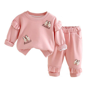 Pink Ruffle Shoulder Tracksuit Set for Kids - 2 - 3 Years Kids Clothing