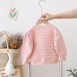 Pink Ruffled Cardigan with Big White Bow Winter Warmer Sweater for Toddlers & Kids - Little Surprise BoxPink Ruffled Cardigan with Big White Bow Winter Warmer Sweater for Toddlers & Kids