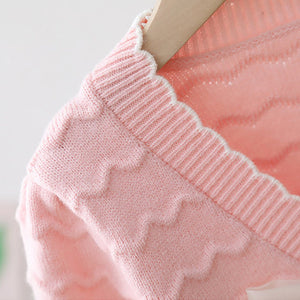 Pink Ruffled Cardigan with Big White Bow Winter Warmer Sweater for Toddlers & Kids - Little Surprise BoxPink Ruffled Cardigan with Big White Bow Winter Warmer Sweater for Toddlers & Kids