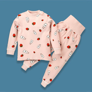 Pink Strawberry & Milk Full sleeves tops & pants set Unisex Kids Wear - 18 - 24 months Kids Clothing