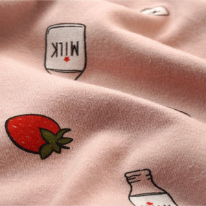 Pink Strawberry & Milk Full sleeves tops & pants set Unisex Kids Wear - 18 - 24 months Kids Clothing