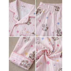Pink Striped Puppy & Stars Cotton Nightsuit for Kids - 4 - 5 Years Nightsuits
