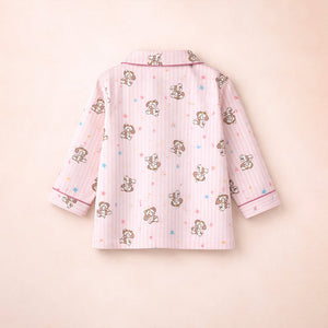 Pink Striped Puppy & Stars Cotton Nightsuit for Kids - 4 - 5 Years Nightsuits