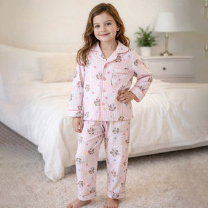 Pink Striped Puppy & Stars Cotton Nightsuit for Kids - 4 - 5 Years Nightsuits