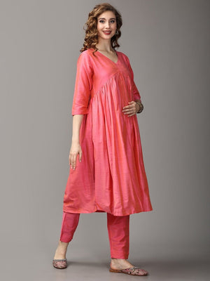 Pinking Perfect Maternity And Nursing Silk Kurta Set - MEW-SK-PPSK-S