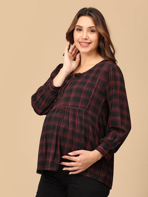 Plaid It Cool Maternity and Nursing Top - MAT - SD - PLICL - S