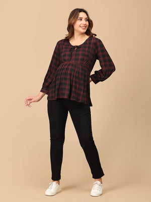 Plaid It Cool Maternity and Nursing Top - MAT - SD - PLICL - S
