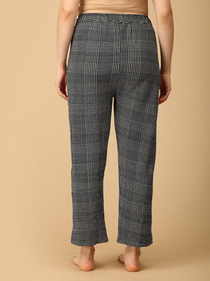 trousers close up of model wearing Plaiditude Maternity And Nursing Hoodie Pajama Loungewear Set from the mom store turned backwards