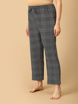 trousers close up of model wearing Plaiditude Maternity And Nursing Hoodie Pajama Loungewear Set from the mom store turned to the side