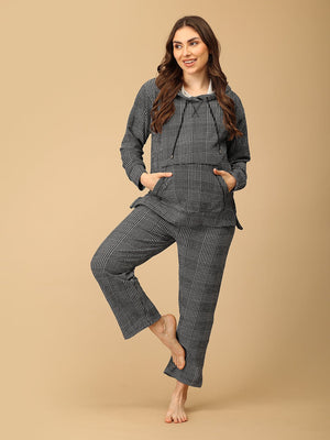 Pregnant model wearing Plaiditude Maternity And Nursing Hoodie Pajama Loungewear Set from the mom store