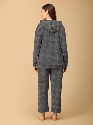 model wearing Plaiditude Maternity And Nursing Hoodie Pajama Loungewear Set from the mom store turned backwards
