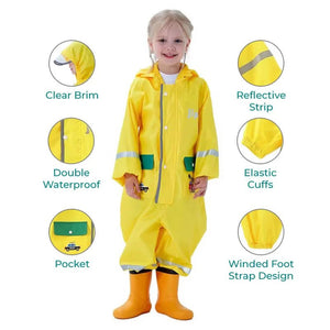 Plain Yellow Dino Theme All Over Jumpsuit / Playsuit Raincoat for Kids - Small (1.5 - 2.5) Years Monsoon Wear