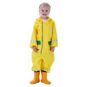 Plain Yellow Dino Theme All Over Jumpsuit / Playsuit Raincoat for Kids - Small (1.5 - 2.5) Years Monsoon Wear