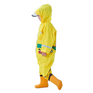 Plain Yellow Dino Theme All Over Jumpsuit / Playsuit Raincoat for Kids - Small (1.5 - 2.5) Years Monsoon Wear