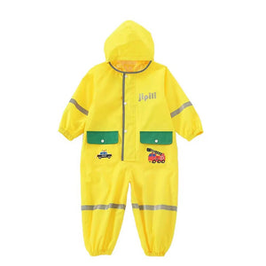 Plain Yellow Dino Theme All Over Jumpsuit / Playsuit Raincoat for Kids - Small (1.5 - 2.5) Years Monsoon Wear