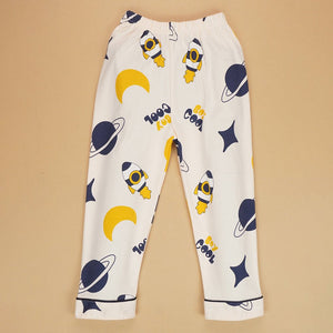 Planets Cream and Navy soft Cotton Kids Nightsuit - 3 - 4 Years Nightsuits