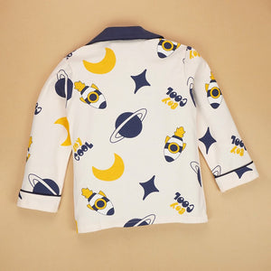 Planets Cream and Navy soft Cotton Kids Nightsuit - 3 - 4 Years Nightsuits