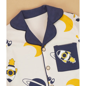 Planets Cream and Navy soft Cotton Kids Nightsuit - 3 - 4 Years Nightsuits