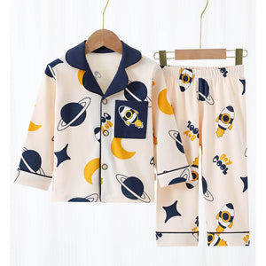 Planets Cream and Navy soft Cotton Kids Nightsuit - 3 - 4 Years Nightsuits