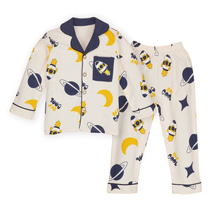 Planets Cream and Navy soft Cotton Kids Nightsuit - 3 - 4 Years Nightsuits