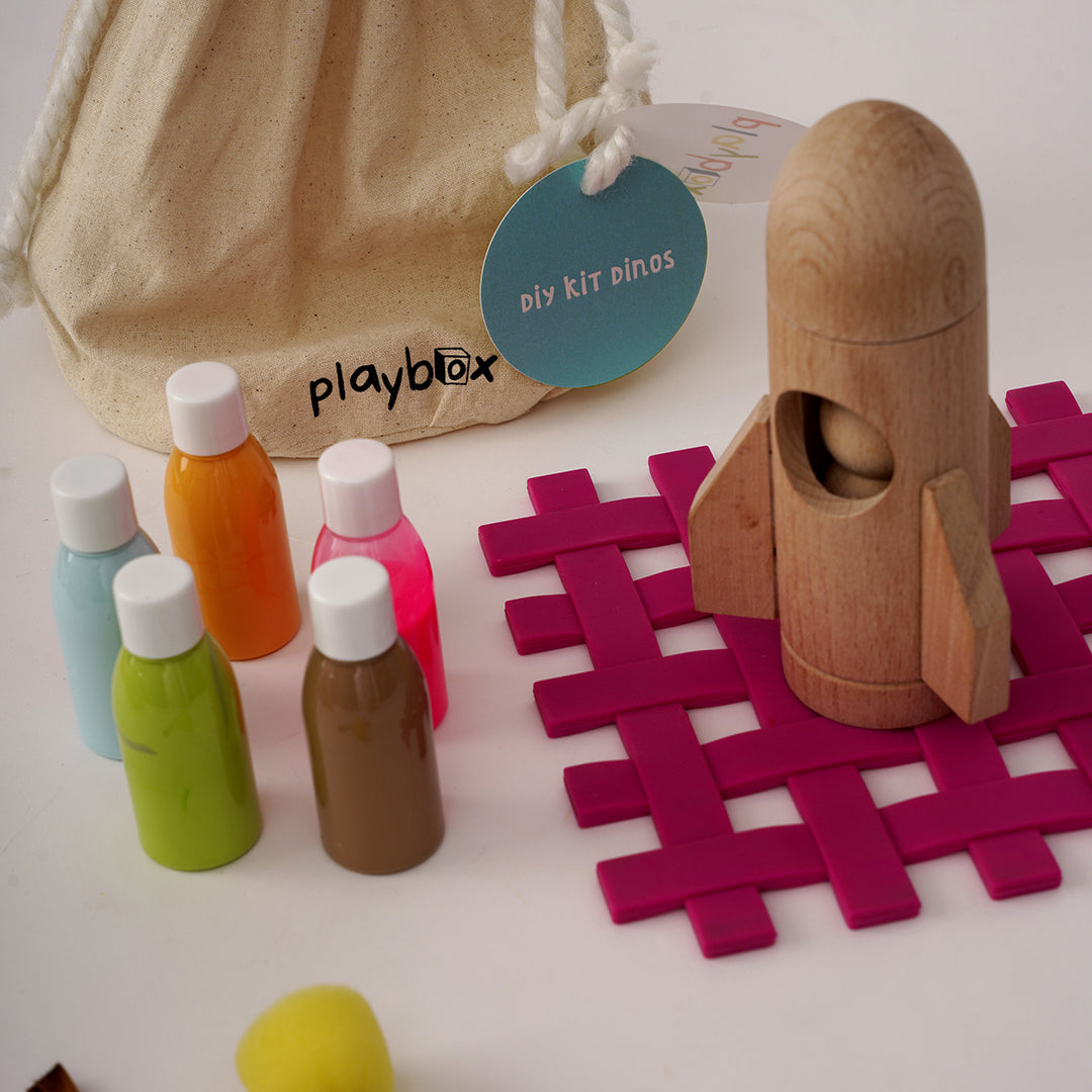 Playbox DIY Kit-Rocket - Kids Crafts and Arts Set Painting Kit | Inside The Box (1 Rocket,1 Astronaut, 5 Color Bottles, 1 Paint Brush and 2 Sponge Brush) | Creativity DIY Gift Set