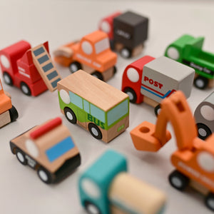 Playbox 12 Colorful Mini Construction Vehicles Little Wagon Cars Wooden Toy Set - PBC - 016