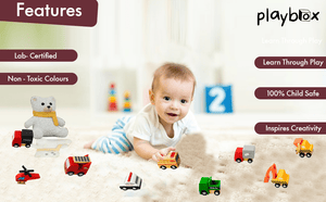 Playbox 12 Colorful Mini Construction Vehicles Little Wagon Cars Wooden Toy Set - PBC - 016