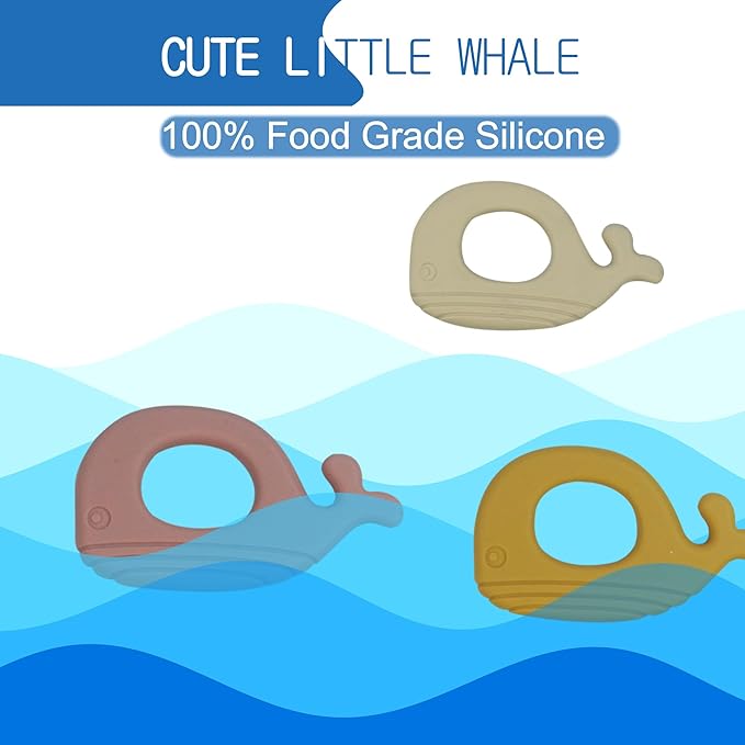 Playbox 3 Pcs BPA Free Silicone Whale Teether Teething Toys Soothe Babies Gums - PBN - 004