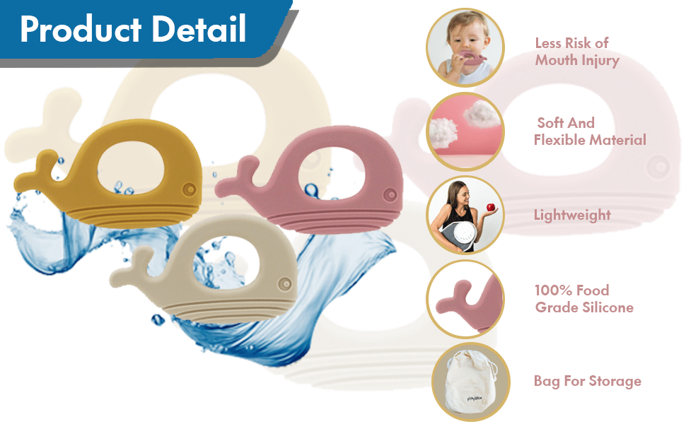 Playbox 3 Pcs BPA Free Silicone Whale Teether Teething Toys Soothe Babies Gums - PBN - 004