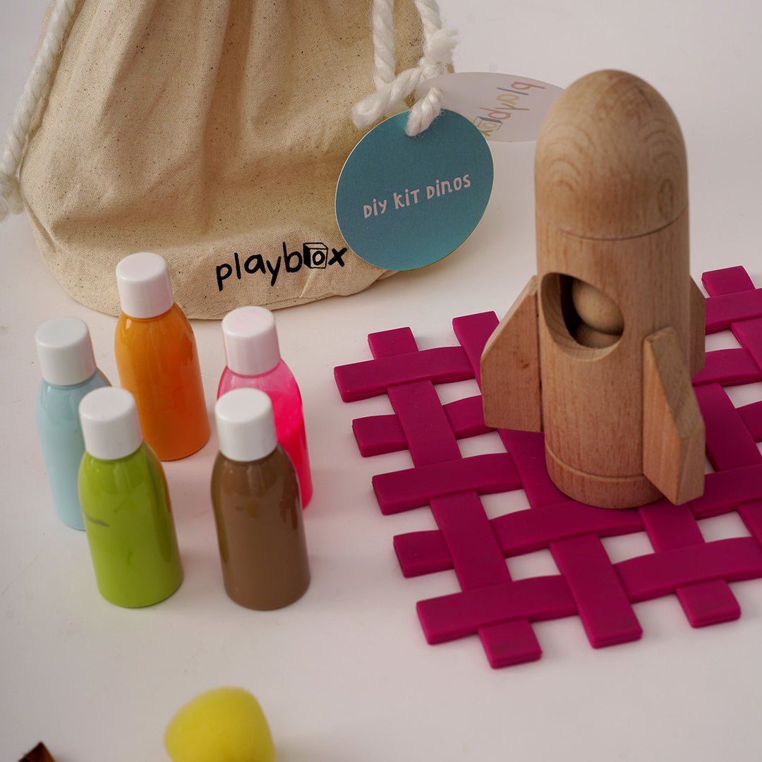 Playbox DIY Kit - Rocket - Kids Crafts and Arts Set Painting Kit | Inside The Box (1 Rocket,1 Astronaut, 5 Color Bottles, 1 Paint Brush and 2 Sponge Brush) | Creativity DIY Gift Set - PBG - 005
