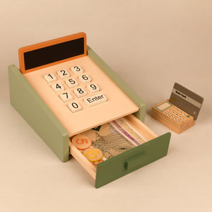 Playbox Funny Money - Cashier Wooden Toy | Pretend Play Shop Accessories | Card Machine Role Play Toy | Imaginary Role pPay Shopping Fun!