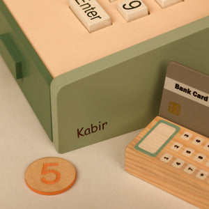 Playbox Funny Money - Cashier Wooden Toy | Pretend Play Shop Accessories | Card Machine Role Play Toy | Imaginary Role pPay Shopping Fun!