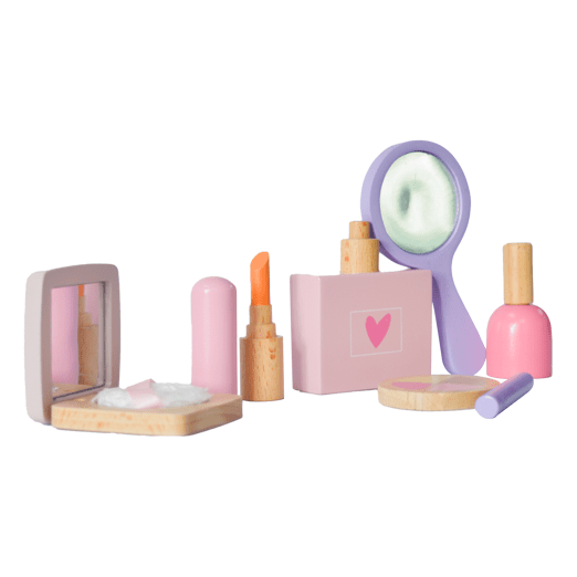 Playbox Glam it Up - Wooden Make up Toy Set - 10 Piece Kit - Pretend Play Makeup Playset - 100% Natural Wood, Nontoxic Paint, Smooth Edges | Toddler Wooden Makeup Kit - PBP - 008