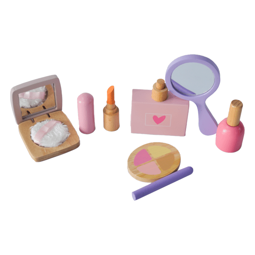 Playbox Glam it Up - Wooden Make up Toy Set - 10 Piece Kit - Pretend Play Makeup Playset - 100% Natural Wood, Nontoxic Paint, Smooth Edges | Toddler Wooden Makeup Kit - PBP - 008
