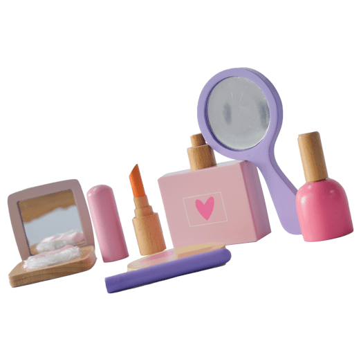 Playbox Glam it Up - Wooden Make up Toy Set - 10 Piece Kit - Pretend Play Makeup Playset - 100% Natural Wood, Nontoxic Paint, Smooth Edges | Toddler Wooden Makeup Kit - PBP - 008