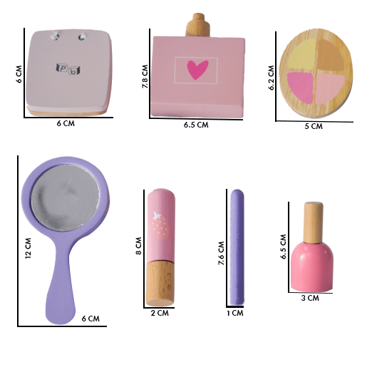 Playbox Glam it Up - Wooden Make up Toy Set - 10 Piece Kit - Pretend Play Makeup Playset - 100% Natural Wood, Nontoxic Paint, Smooth Edges | Toddler Wooden Makeup Kit - PBP - 008
