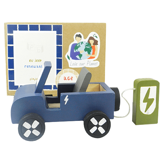 Playbox Kid Wooden Ev Jeep With Artificial Wooden Electirc Charger - PBR - 001