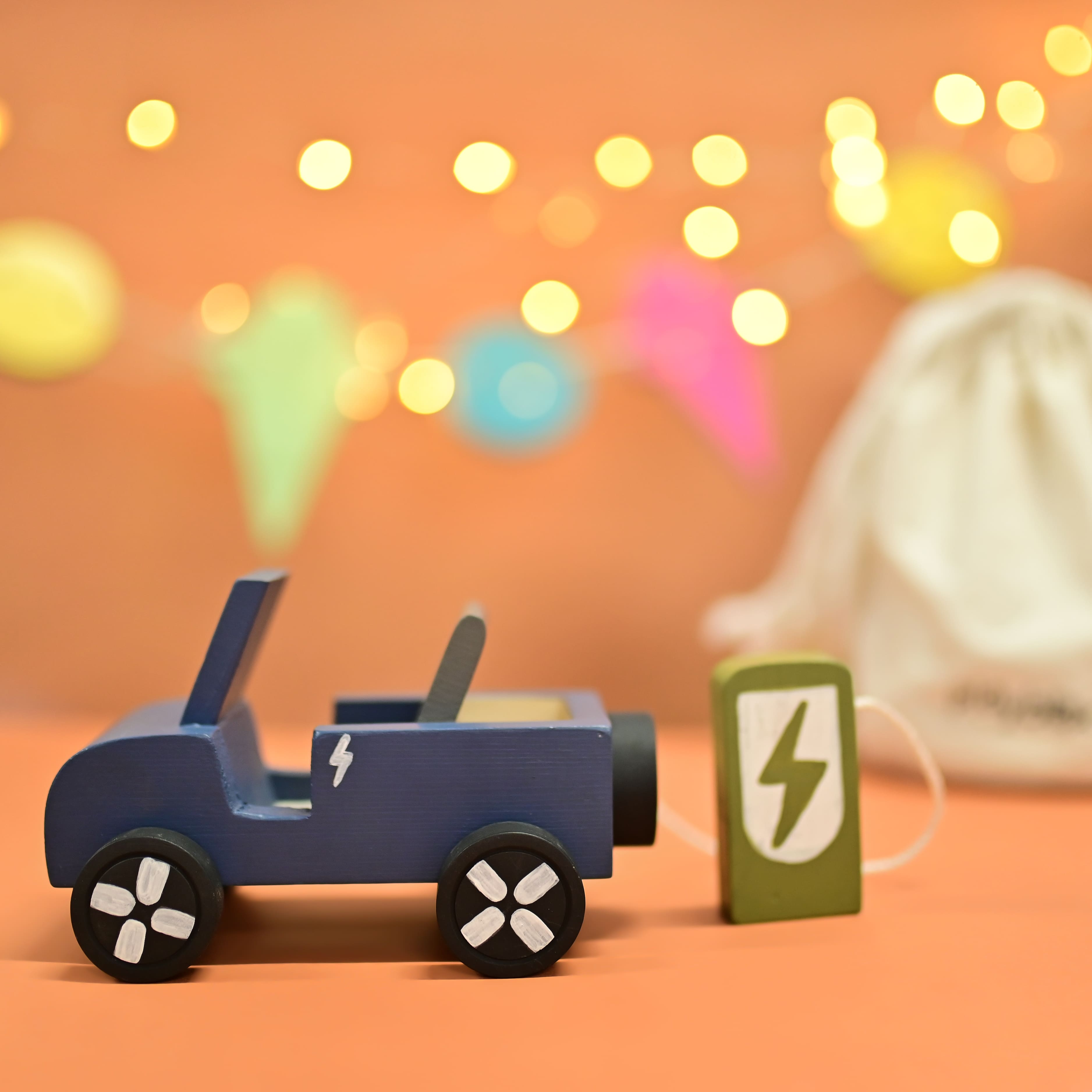 Playbox Kid Wooden Ev Jeep With Artificial Wooden Electirc Charger - PBR - 001