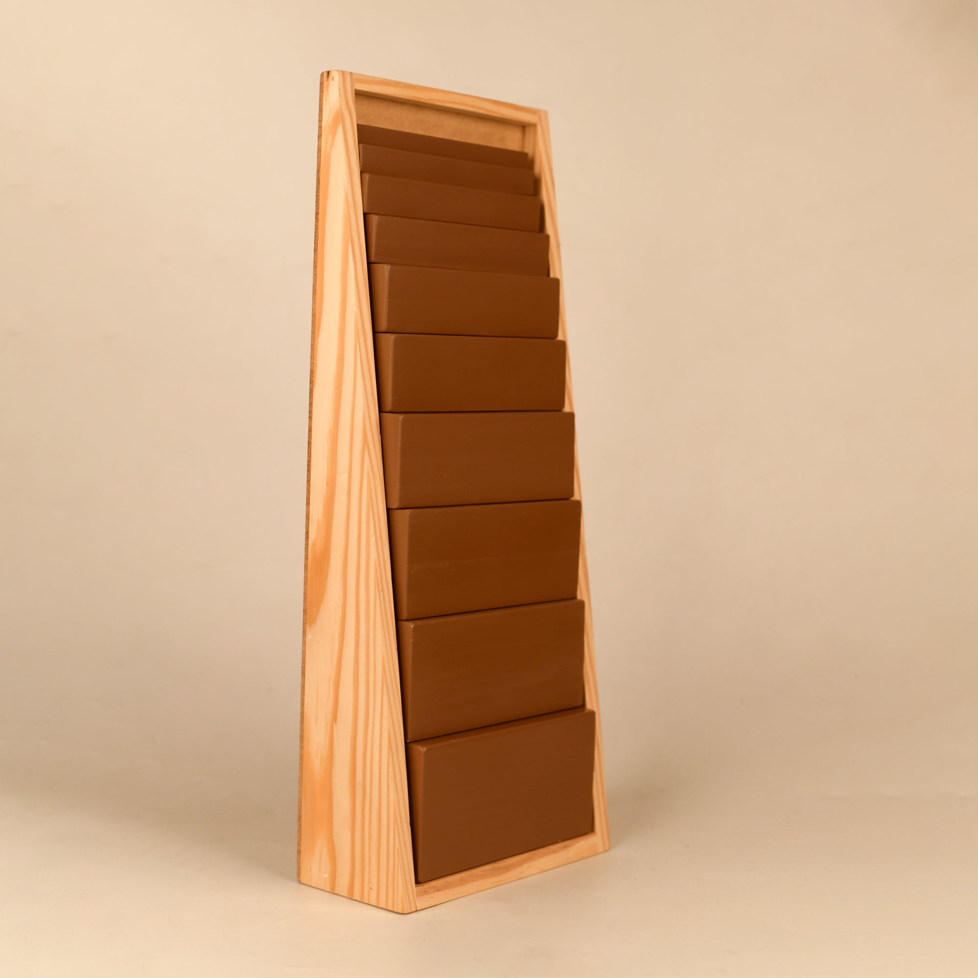 Playbox Montessori Brown Stairs/Steps Wooden Educational Toy for Toddler & Kids Baby Toys with 10 Durable Cuboidal Blocks with Tower Frame - PBO - 012