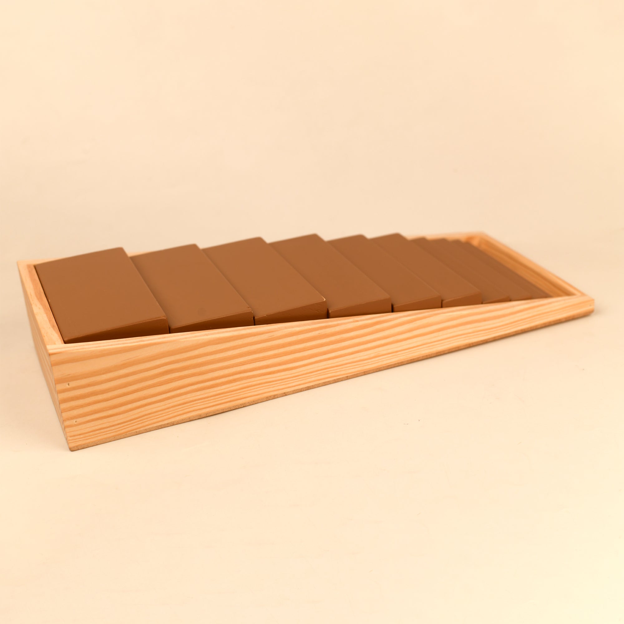 Playbox Montessori Brown Stairs/Steps Wooden Educational Toy for Toddler & Kids Baby Toys with 10 Durable Cuboidal Blocks with Tower Frame - PBO - 012
