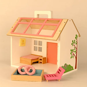 Playbox Pop’s Pool Side Villa Wooden Play Toy Set | Mini Doll House with Furniture Pretend Play Toddler & Kids Baby Toys