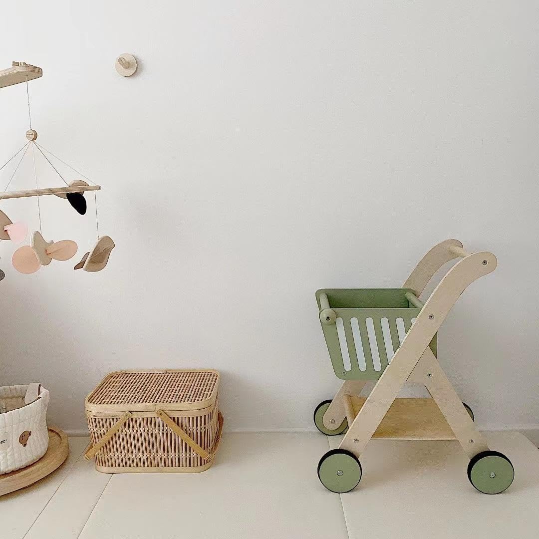 Playbox Shop 'N' Roll Wooden Toy Role Play Supermarket Grocery Shopping Trolley - PBP - 016
