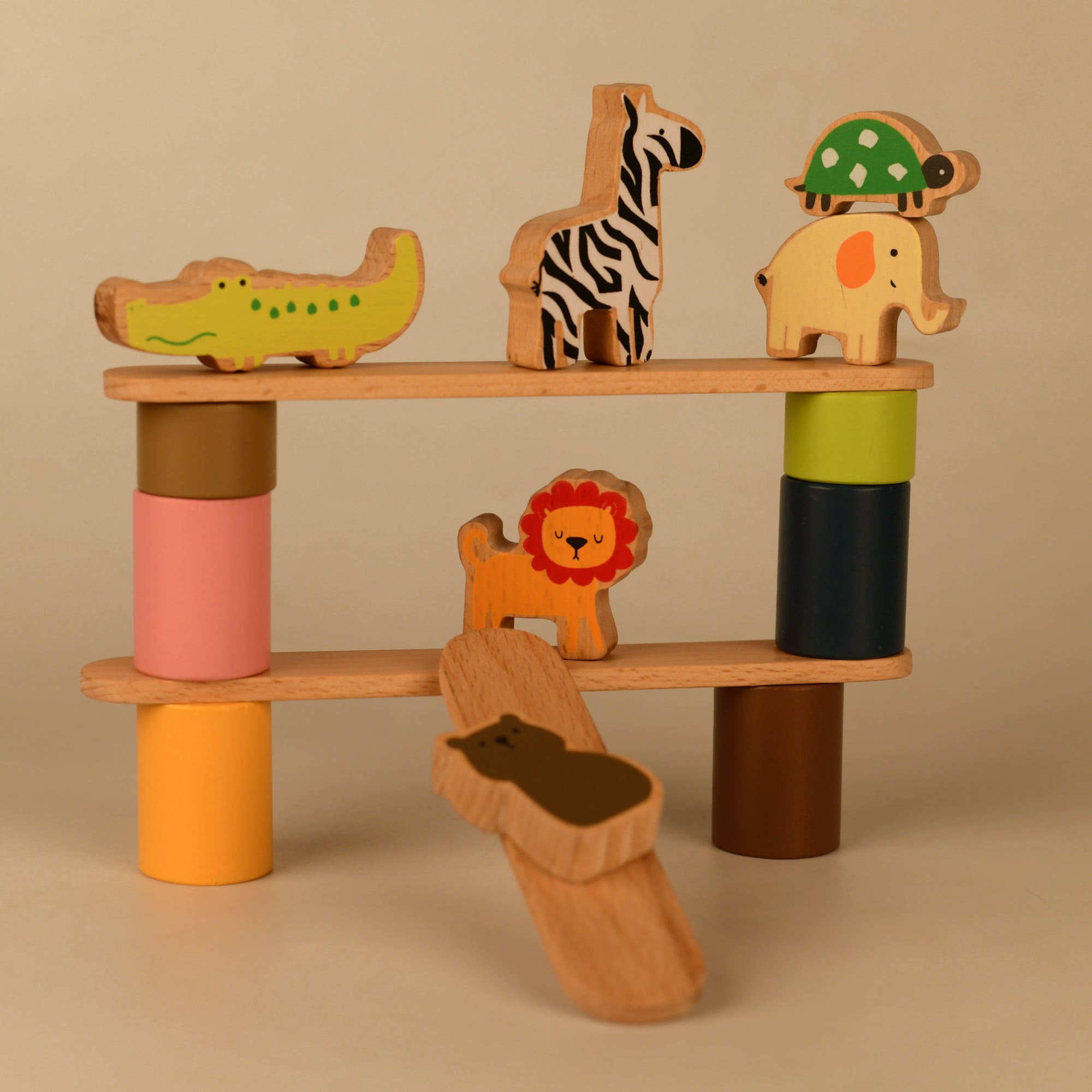 Playbox Wodden Zoo Tower | Balancing Activities Toy | Great Gift for Kids and Toddlers | Wooden Animal Stacking Toys - PBV - 004