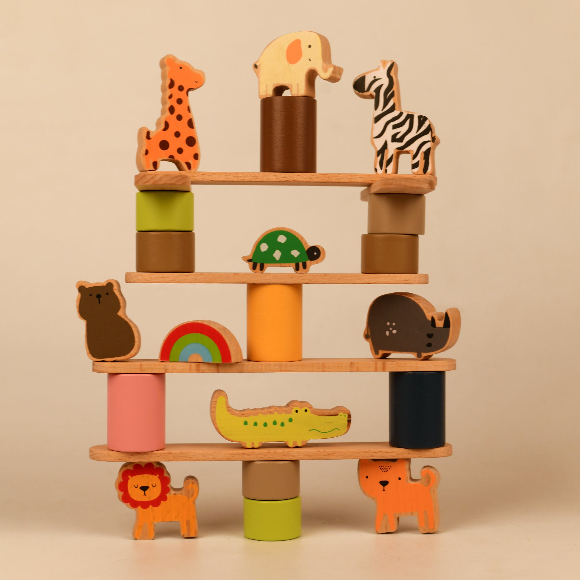 Playbox Wodden Zoo Tower | Balancing Activities Toy | Great Gift for Kids and Toddlers | Wooden Animal Stacking Toys - PBV - 004